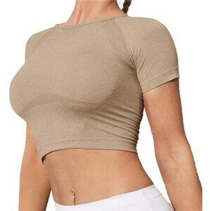 Women's Workout Crop Top Seamless Athletic Yoga Short Sleeve Fitness Compression